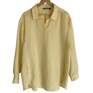 Susan Graver Weekend Popover Tunic Blouse Top Womens‎ Size XL White Yellow Print